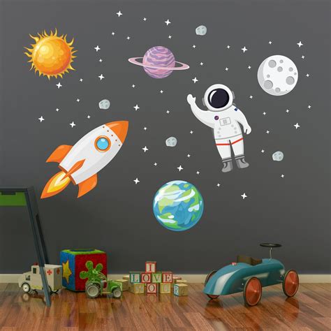 Outer Space Wall Decal Stars Planets Astronaut Rocket Solar Etsy In
