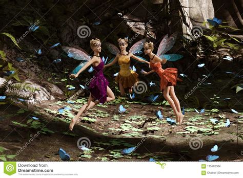 A Fairies Flying In Magical Forest Stock Photography Cartoondealer