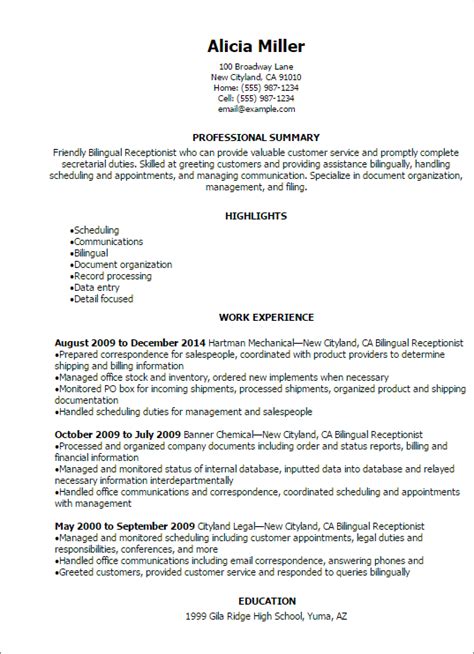 Executives can use more than one page on their resume to present their extensive work experience. Bilingual Receptionist Resume Template — Best Design ...