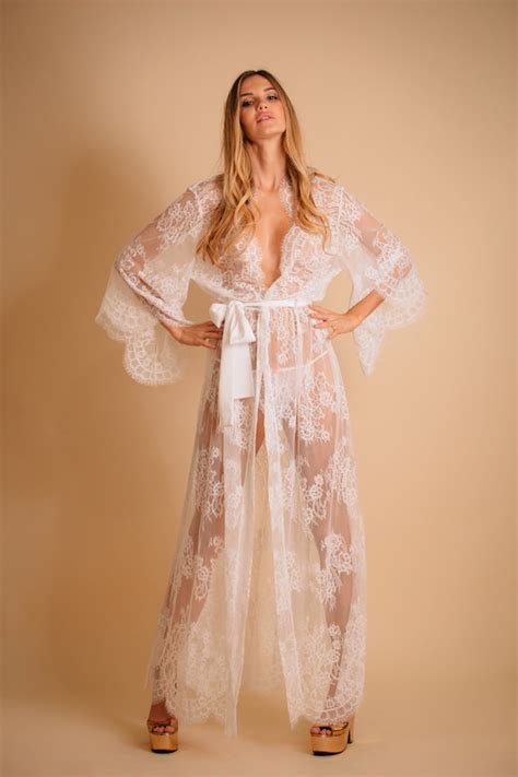 maternity sheer gown white lace robe see through lingerie lace etsy israel