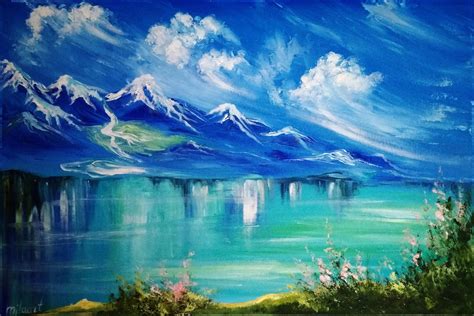 Lake Painting Mountains Abstract Original Oil Painting Impasto Etsy