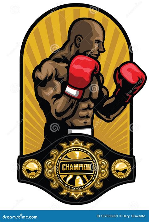 Boxer Pose With Boxing Champion Belt Stock Vector Illustration Of