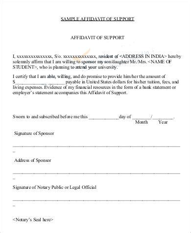 Free Sample Affidavit Of Support Letter Templates In Pdf Ms Word Pages Google Docs