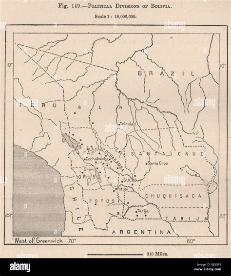 Las Divisiones Políticas De Bolivia 1885 Mapa Antiguo Fotografía De