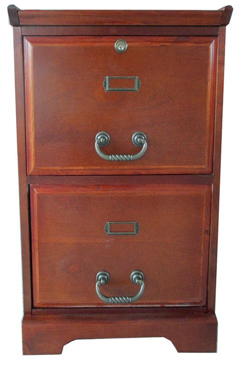 Built using select solid wood on all trim and handles and genuine wood veneers on all other surfaces. Cherry Two Drawer File Cabinet