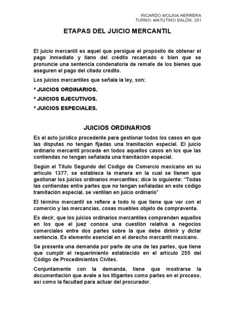 Etapas Del Juicio Mercantil Pdf Sentencia Ley Demanda Judicial