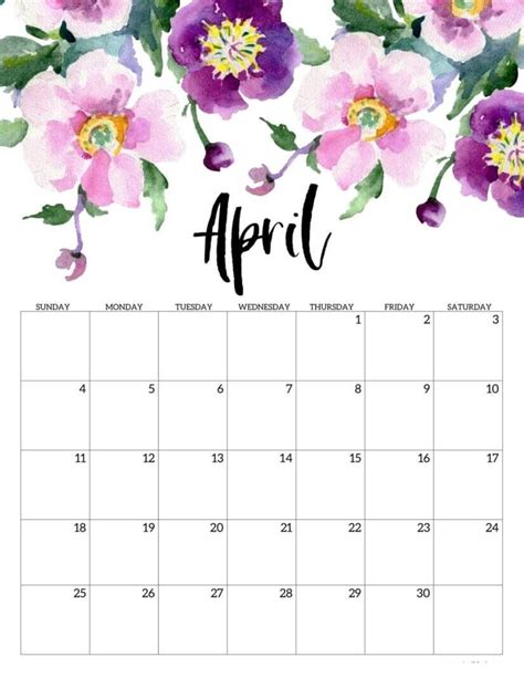 Floral April 2021 Printable Calendar In 2021 Calendar Printables