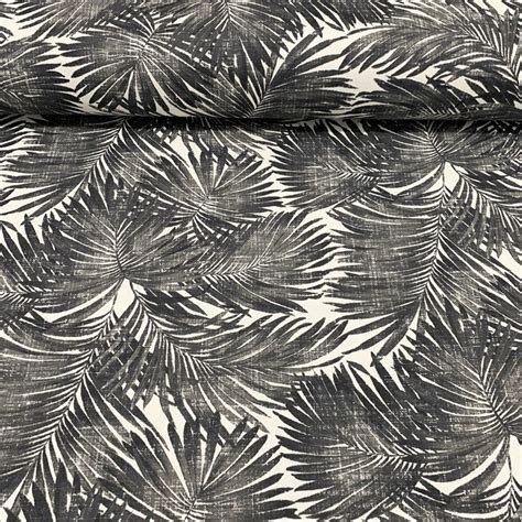 Black Tropical Palm Leaf Fabric Water Resistant Cotton Canvas Etsy