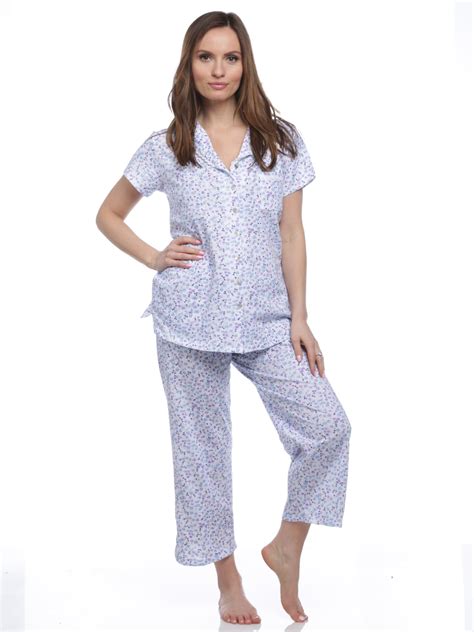 Aria Aria Sleepwear Womens Short Sleeve Capri Pajama Set Whiteblue