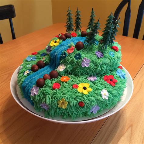The Nature Themed Cake All Is Edible Except The Trees On Top