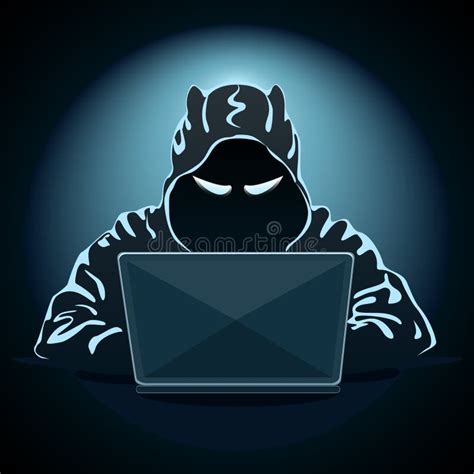 Hacker Misterioso Laptop Em Fundo Escuro Ilustração do Vetor