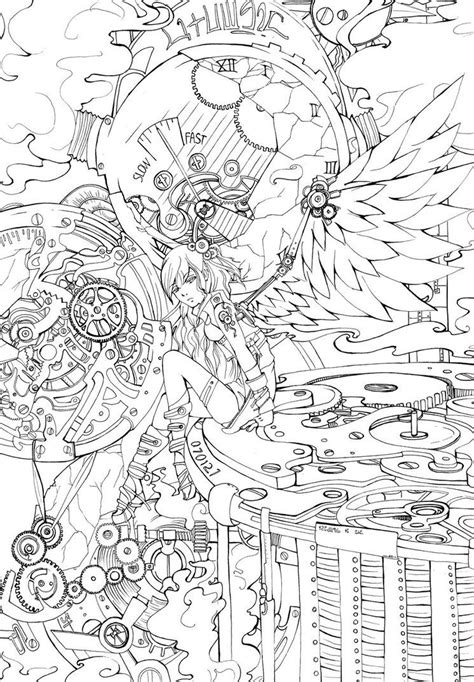Pages are filled with a combination of the mechanical and organic world, giving artists. Detailed Coloring Pages For Adults | LA : Steampunk Angel ...