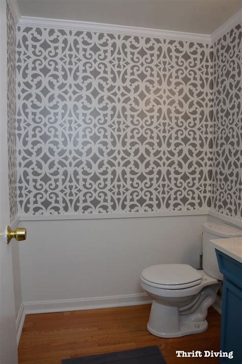 Small Gray Bathroom Makeover Mansion House Grille Stencil