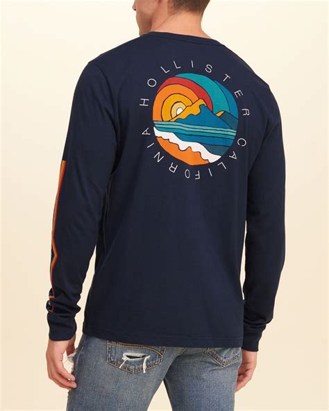 Hollister Cotton Long Sleeve Graphic Tee In Navy Blue For Men Lyst
