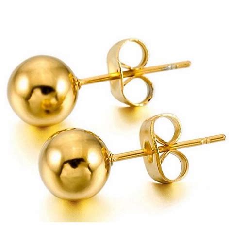 3 Pair Lot Gold Color Surgical Ball Earring Stainless Steel Ball Studs