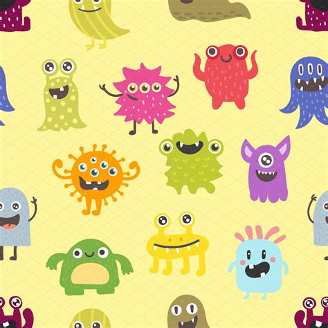 Cute Monsters Vector Pattern Cute Monsters Vector Pattern Animal Party