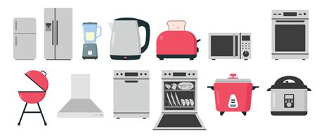 Set Of Kitchen Appliances Flat Icon For Web Refrigerator Microwave Dishwasher Toaster Range