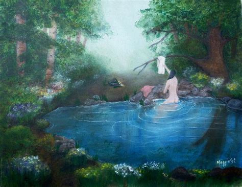 Nude Bathing In Pond Painting By Maggie Cabral