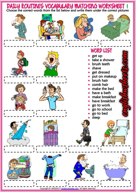 Daily Routine Vocabulary Matching Exercise Esl Worksheets For Kids And