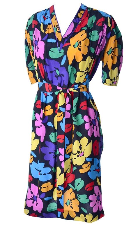 1980s Emanuel Ungaro Parallele Vintage Dress In Colorful Floral Silk
