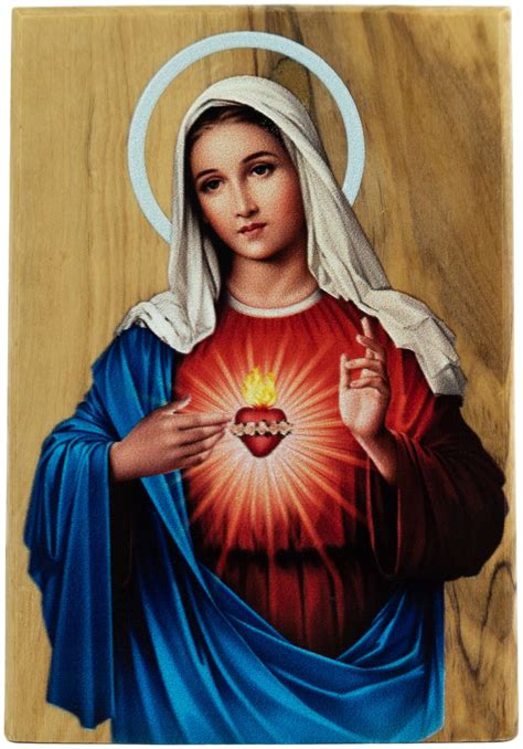 Buy Virgin Mary Immaculate Heart Icon Decor Holy Land Olive Wood