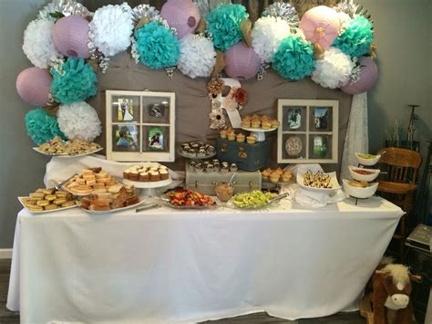 Baby shower food table, rustic baby shower | Baby shower food, Rustic baby shower, Shower food