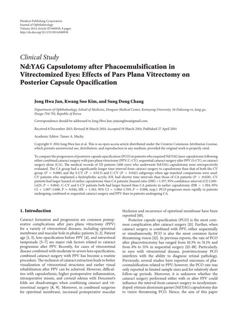 Pdf Ndyag Capsulotomy After Phacoemulsification In Vitrectomized