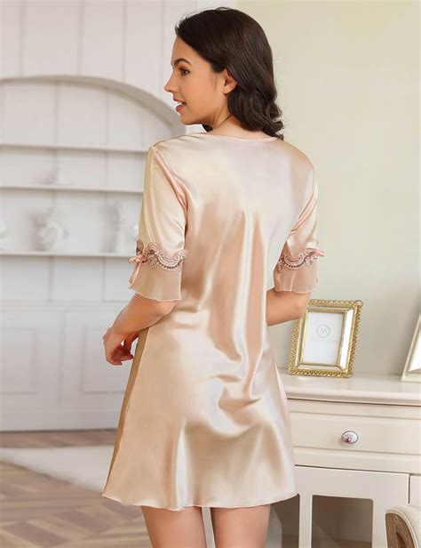 Buy Romantic Blush Pink Satin Nightgown With Beautiful Embroidered