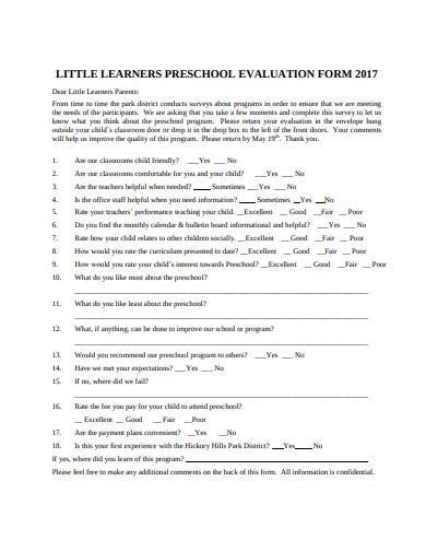 Preschool Evaluation Form Printable