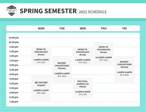 College Weekly Class Schedule Template In Classroom Certificates