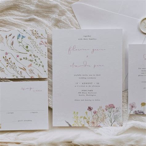 Wildflower Wedding Invitation Suite Template Botanical Etsy