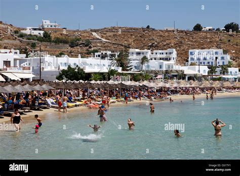 Psarou Beach Mykonos Greek Island In The Mediterranean Europe Stock
