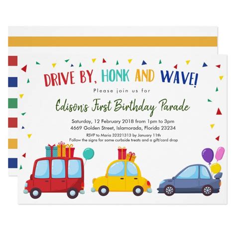 Drive By Kids Birthday Party Parade Invitation