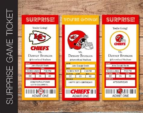 Two Football Ticket Cards With The Kansas Chiefs Logo On Them