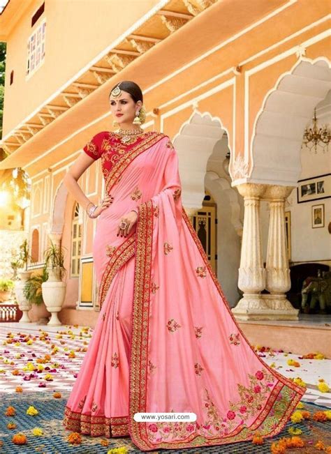 Pink Fancy Heavy Embroidered Designer Wedding Saree In 2020 Wedding