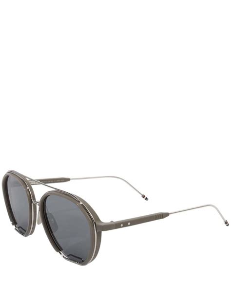 Thom Browne Leather Aviator Sunglasses Grey Silver In Metallic Lyst