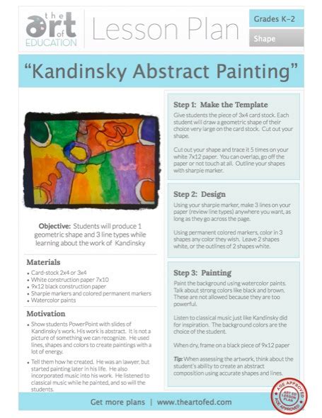 Kandinsky Abstract Painting Free Lesson Plan Download Art Lesson