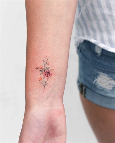 Floral Cross Tattoo By Iris Art