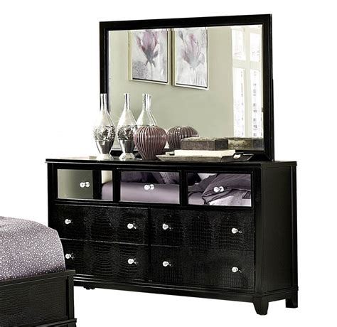 Home Elegance Jacqueline Black Dresser And Mirror Black Bedroom Furniture Bedroom Furniture