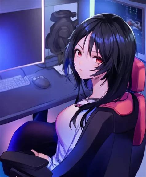 Black Hair Anime Girl Sitting In Gaming Chair Openart