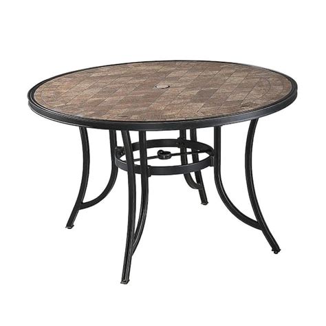 Mondawe Patio Round Aluminum Outdoor Dining Table Ceramic Tile Top Accent Table With Umbrella