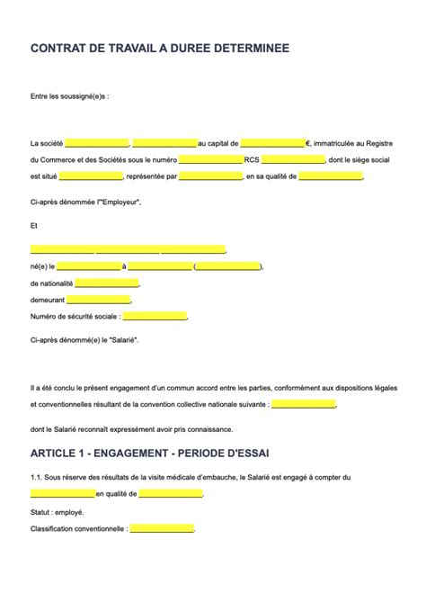 contrat à durée déterminée à télécharger format word pdf