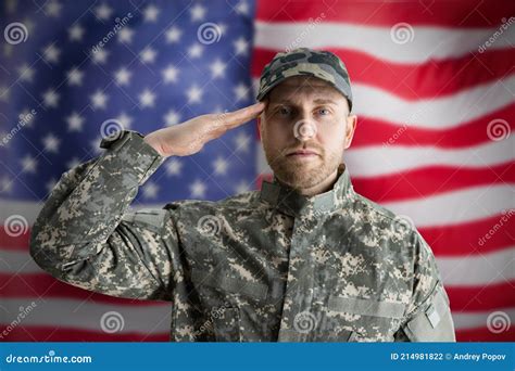 Military Us Soldier Saluting Flag Stock Photo Image Of Veteran Young