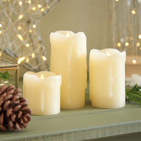 Festive Lights Cream Pillar Candles Real Wax 3 Pack Flickering