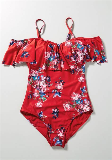 Modcloth The Lucy One Piece Swimsuit Red Floral Modcloth Swimsuits