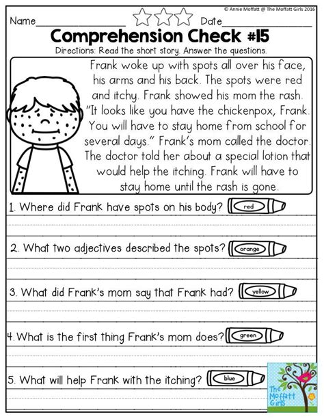 Short Story With Comprehension Questions Worksheet Directory