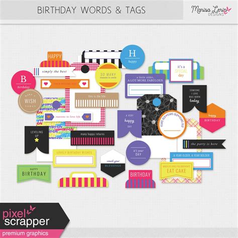 Birthday Words And Tags Kit By Marisa Lerin Graphics Kit
