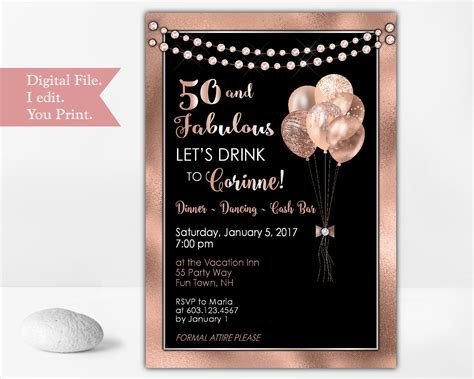 Female 50th Birthday Invitation Templates