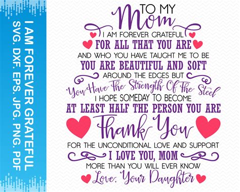 To My Mom I Am Forever Grateful For All That You Svg Mothers Etsy