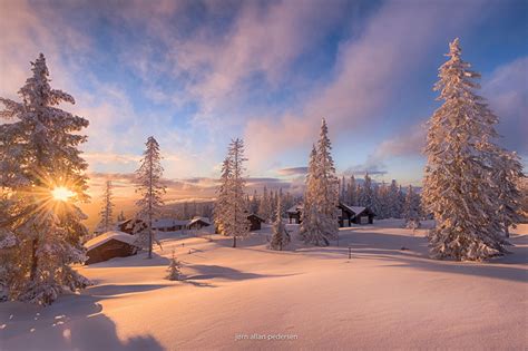 Photo Norway Village Winter Nature Sky Snow Trees